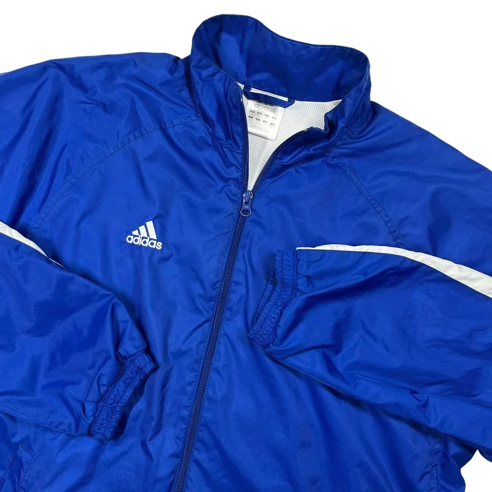 Adidas Windbreaker Jacket Mens Medium Blue 3-Stripe Mesh Lined Vintage 355915